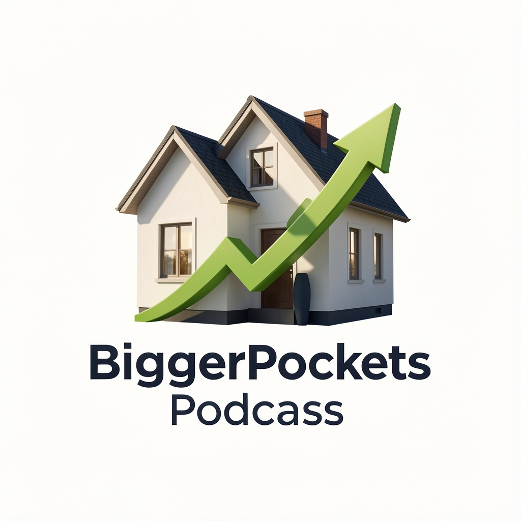 Логотип BiggerPockets Real Estate Podcast — дом с графиком роста стоимости недвижимости